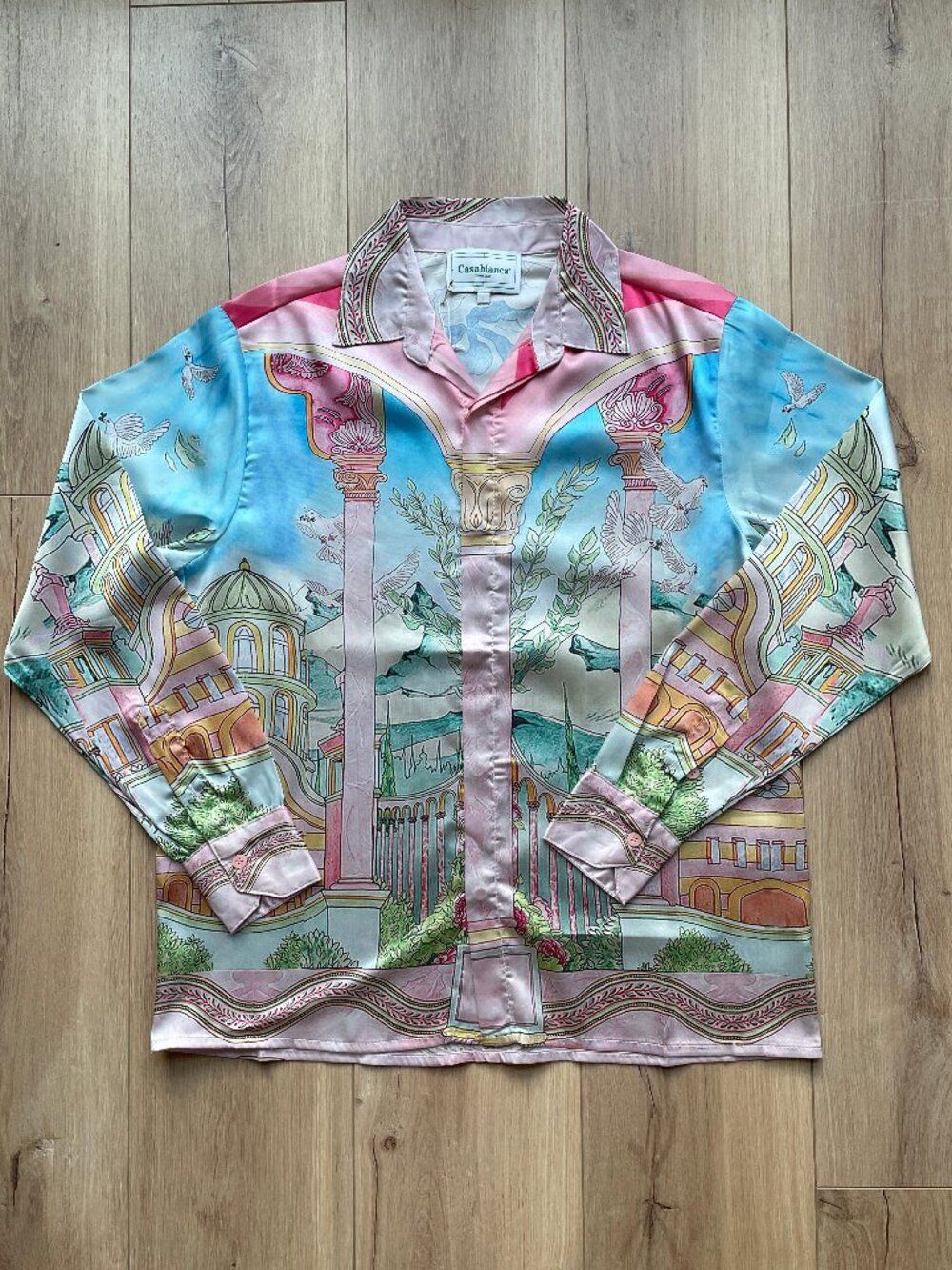 Casablanca Men's Palace Print Long Sleeve Silk Feel Shirt Multicolor L